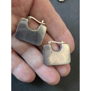 Vintage Edgy 925 Sterling Silver Wedge Hoop Earrings